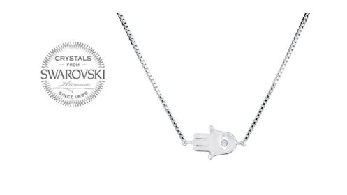 Colgante Fátima con baño de oro blanco 18 K y cristal Swarovski